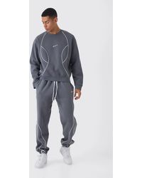 BoohooMAN - Oversized Boxy Piping Detail Sweatshirt Tracksuit - Lyst
