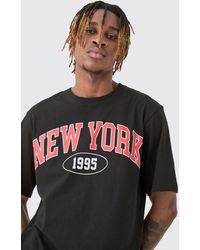 BoohooMAN - Tall New York Varsity Print T-shirt - Lyst