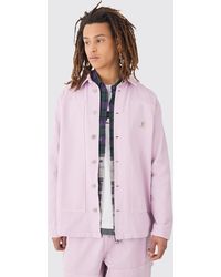 BoohooMAN - Crinkle Denim Overdyed Carpenter Detail Overshirt In Lilac - Lyst