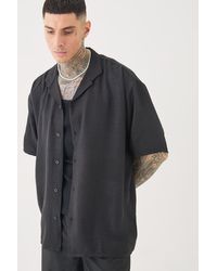 BoohooMAN - Tall Short Sleeve Oversized Linen Shirt In Black - Lyst