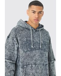 Boohoo - Oversized Faux Layer Acid Wash Embroidered Hoodie - Lyst
