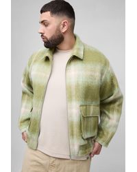 BoohooMAN - Plus Brushed Plaid Cargo Pocket Oversized Shirt Jacket - Lyst