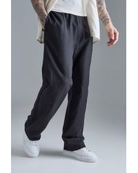 BoohooMAN - Tall Elasticated Waist Relaxed Linen Trouser In Black - Lyst