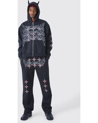 BoohooMAN - Oversized Boxy Grunge Zip Through Ear Hooded Tracksuit - Lyst
