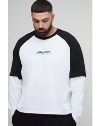 BoohooMAN - Plus Oversized Boxy Faux Layer Embroidered Graphic Raglan T-Shirt - Lyst