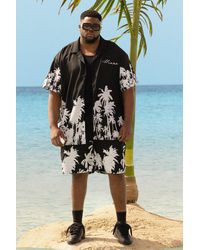 BoohooMAN - Plus Soft Twill Palm Hem Oversized Boxy Shirt & Short Set - Lyst