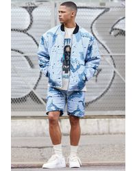 BoohooMAN - Square Quilted Camo Short & Bomber Jacket Set - Lyst
