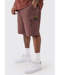 BoohooMAN - Plus Fixed Waist Twill Relaxed Cargo Zip Detail Tab Short - Lyst
