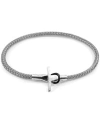 BoohooMAN - Anchor & Crew Cambridge Silver And Rope Bracelet - Lyst