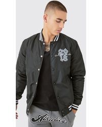 BoohooMAN - Official Badge Nylon Varsity Bomber Jacket In Black - Lyst