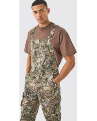BoohooMAN - Forest Camo Cargo Pocket Relaxed Dungarees - Lyst