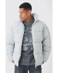 BoohooMAN - Oversized Crinkle Funnel Neck Puffer Jacket In White - Lyst