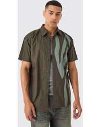 BoohooMAN - Short Sleeve Oversized Poplin Stripe Applique Shirt - Lyst