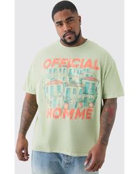 BoohooMAN - Plus Core Official Landscape Printed T-shirt In Light Sage - Lyst