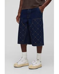 Boohoo - Embellished Carpenter Rigid Denim Longline Jorts - Lyst
