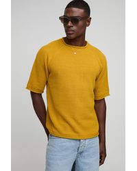 BoohooMAN - Regular Fit Waffle Raw Trim Knitted T-shirt - Lyst