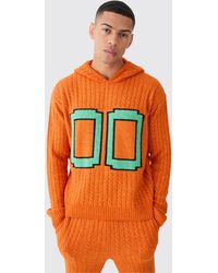 BoohooMAN - Boxy 00 Brushed Cable Knitted Hoodie - Lyst
