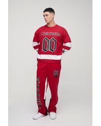 BoohooMAN - Oversized Boxy Varsity Star Print Faux Sleeve Gusset T-Shirt & Sweatpants Set - Lyst