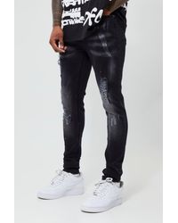 BoohooMAN - Super Skinny Distressed Paint Splat Jeans - Lyst