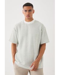 BoohooMAN - Oversized Extended Neck Striped Textured T-shirt - Lyst