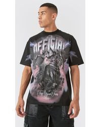 BoohooMAN - Oversized Extended Neck Extreme Offcl Eagle Print T-Shirt - Lyst