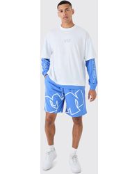 BoohooMAN - Oversized Faux Layer T-shirt And Mesh Short Set - Lyst
