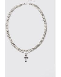 BoohooMAN - Layered Cross Necklace In Silver - Lyst