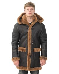 BoohooMAN - Infinity Leather Winter Sheepskin Hooded Duffle Coat-isleworth - Lyst