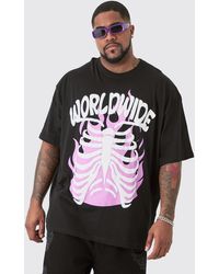 BoohooMAN - Plus World Wide Skeleton Graphic Puff Print T-shirt In White - Lyst