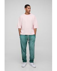 BoohooMAN - Oversized Boxy Waffle Washed T-Shirt & Sweatpants Set - Lyst