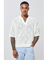 Boohoo - Short Sleeve Boxy Fit Revere Open Knit Polo - Lyst