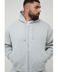 Boohoo - Plus Scuba Marl Embroidered Boxy Oversized Zip Through Hoodie - Lyst