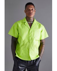 BoohooMAN - Pu Short Sleeve Revere Boxy Applique Flame Shirt - Lyst