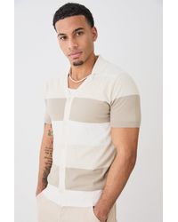 Boohoo - Short Sleeve Revere Stripe Knitted Shirt - Lyst