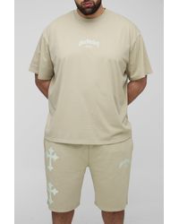BoohooMAN - Plus Oversized Worldwide Cross Print T-Shirt & Short Set - Lyst