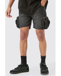 Boohoo - Slim Fit 3d Cargo Pocket Denim Shorts In Washed Black - Lyst