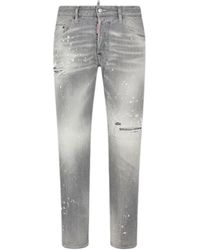 BoohooMAN - Dsquared2 Skater Jean Paint Splatter Light Grey Wash Jeans - Lyst