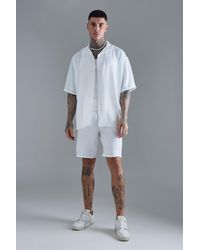 BoohooMAN - Tall Short Sleeve Oversized Linen Shirt & Short Set In White - Lyst