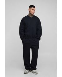 BoohooMAN - Tall Oversized Boxy V-Neck Varsity Applique Sweatshirt Tracksuit - Lyst
