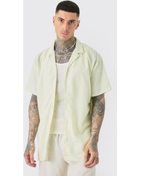 Boohoo - Tall Linen Oversized Revere Shirt In Green - Lyst