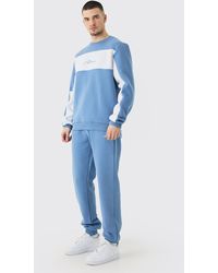 BoohooMAN - Tall Colour Block Man Sweatshirt Tracksuit In Blue - Lyst