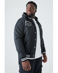 BoohooMAN - Plus Nylon Varsity Jacket With Hood - Lyst
