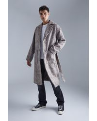 BoohooMAN - Longline Brushed Wool Look Belted Overcoat - Lyst