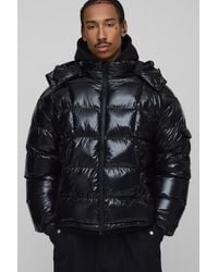 BoohooMAN - Boxy Quilted Hooded Puffer Coat In Black - Lyst