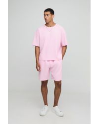 BoohooMAN - Oversized Boxy Pleated T-Shirt And Relaxed Fit Mid-Length Short Set - Lyst
