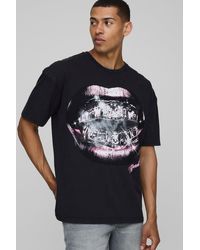 BoohooMAN - Schwarzes Oversize T-Shirt mit Official Man Lippen-Print - Lyst