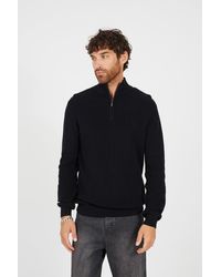 BoohooMAN - Brave Soul Cotton Zip Through Funnel Neck Knit Jumper - Lyst