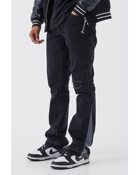 BoohooMAN - Vaqueros De Campana Sin Tratar Ajustados Rotos Con Refuerzos En Contraste - Lyst