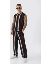 BoohooMAN - Oversized Open Stitch Stripe Knitted Tank & Pants Set - Lyst