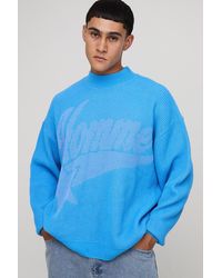 Boohoo - Oversized Extended Neck Plated Stitch Varsity Knitted Sweater - Lyst